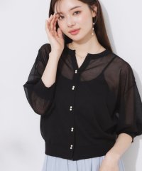 Couture Brooch/【前後2WAY・二の腕カバー】ダブルパール調釦5分袖シアーカーディガントップス/508263533