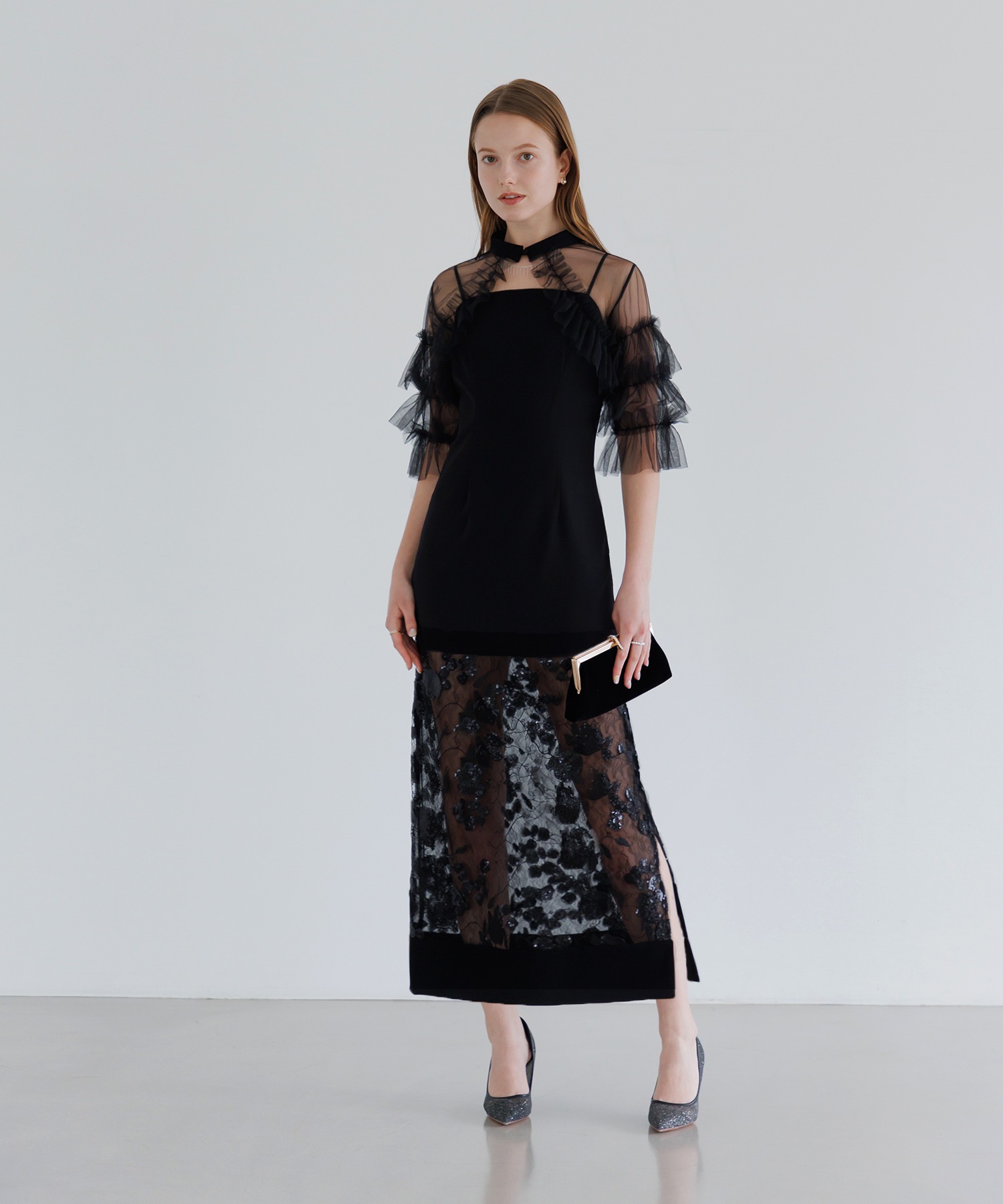 フラワーレースシアーフリルマーメイドワンピースドレス結婚式パーティー成人式二次会 フラワーレースシアーフリルマーメイドワンピースドレス結婚式