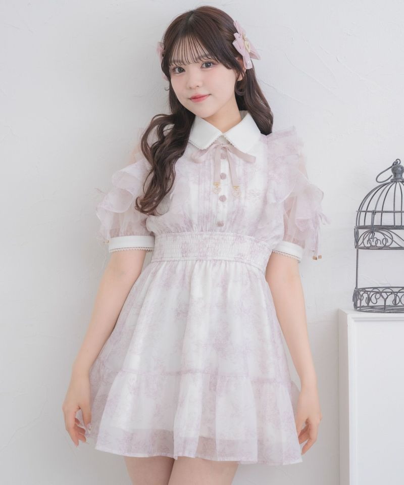 新品 ROJITA 花柄半袖ミニワンピース ブルー ロジータ ロジータ ROJITA 花柄半袖ミニワンピース （ブルー