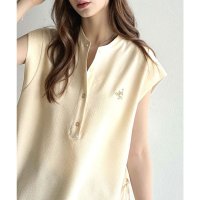 Classical Elf/クラシカルエルフ Classical Elf 爽やかで品のある。サイドダブルリボンワンポイント刺繍サッカー素材フレンチスリーブトップス/508265279