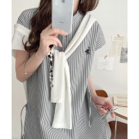 Classical Elf/クラシカルエルフ Classical Elf 爽やかで品のある。サイドダブルリボンワンポイント刺繍サッカー素材フレンチスリーブトップス/508265279