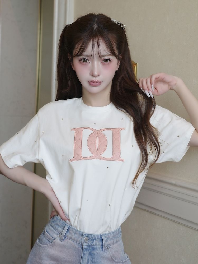 最安挑戦！ ダーリッチ Darich キルティングアップリケビジューTシャツ トップス