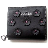 COACH/コーチ COACH コーチ レザー財布 COACH アウトレット スナップ ウォレット フローラル アップリケ 花柄 二つ折り財布 CAP16 QBBK/508265933