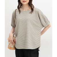 Honeys/ハニーズ Honeys 袖タックドルマントップス トップス カットソー 半袖 ドルマン袖 ボリューム袖 無地 ボーダー柄 ストレッチ タック レーヨン混 レディ/508266027