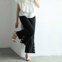 Sawa a la mode/サワアラモード Sawa a la mode 裾に艶めくパールビジューフレアパンツ/508268422