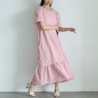 Sawa a la mode/サワアラモード Sawa a la mode ぽこぽこ素材のふんわりペプラムフレアワンピース/508268425