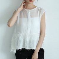Sawa a la mode/サワアラモード Sawa a la mode 異素材シャギーノースリーブシアーブラウス/508268430