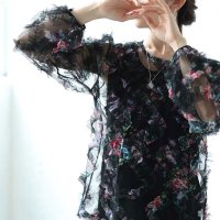Sawa a la mode/サワアラモード Sawa a la mode ヴィンテージフラワーが咲くシアーフリルプルオーバー/508268454