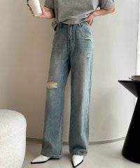 LOWO/ロワ LOWO 綿混クラッシュ加工ハイウエストワイドデニムパンツ/508269823