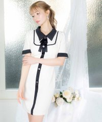 Tika/ティカ Tika キャバドレス [Anella/アネラ] 半袖 リボン 襟付き モノトーン タイトミニドレス (Sサイズ/Mサイズ)/508271055