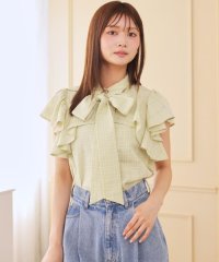 AND COUTURE/シアーチェックフリルリボンブラウス/508272946