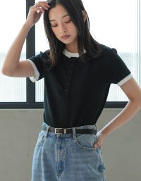 Re:EDIT/リエディ Re:EDIT 配色ヘンリーネック半袖トップス/508274227