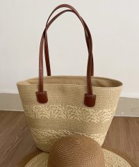 shopnikoniko/ショップニコニコ ShopNikoNiko PUレザーハンドル ストロー編み かごトートバッグ【即納】韓国っぽ 韓国バッグ A4サイズ マザーズバッグ 鞄 カバ/508275744