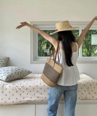 shopnikoniko/ショップニコニコ ShopNikoNiko PUレザーハンドル ストロー編み かごトートバッグ【即納】韓国っぽ 韓国バッグ A4サイズ マザーズバッグ 鞄 カバ/508275744