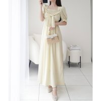 Classical Elf/クラシカルエルフ Classical Elf 【mily bilet】大人エレガントを演出する。ビッグリボン使いシャーリングワンピース（ロング丈）/508275818