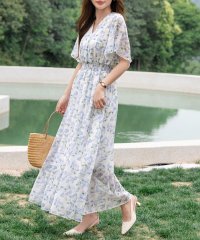 TeddyShop/テディショップ Teddyshop レディース Vネック花柄ウエスト絞りふんわりロングワンピース/504457055