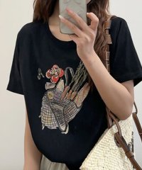 LOWO/ロワ LOWO 綿混フロントプリントTシャツ カットソー/508276573