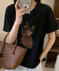 LOWO/ロワ LOWO 綿混フロントフラワープリントTシャツ カットソー/508276575