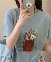 LOWO/ロワ LOWO 綿混フロントフラワープリントTシャツ カットソー/508276575