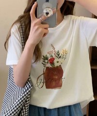LOWO/ロワ LOWO 綿混フロントフラワープリントTシャツ カットソー/508276575