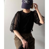 Classical Elf/クラシカルエルフ Classical Elf 華やかで上品。ランタンスリーブチュール重ねジャガードプルオーバー（半袖）/508276786