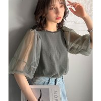 Classical Elf/クラシカルエルフ Classical Elf 華やかで上品。ランタンスリーブチュール重ねジャガードプルオーバー（半袖）/508276786
