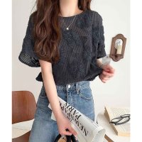 Classical Elf/クラシカルエルフ Classical Elf 大人のおしゃれ度ワンランクアップ。チュールフラワーコード刺繍半袖Tシャツ/508276792