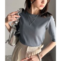 Classical Elf/クラシカルエルフ Classical Elf さりげなく華奢見せで大人の魅力アップ。5分袖リブコンパクトトップス/508276793