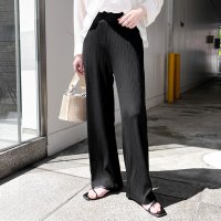 REAL STYLE/リアルスタイル REAL STYLE ワイドパンツ レディース きれいめ 夏 春 秋 プリーツ リブ 涼しい ボトムス ズボン ゆったり 軽量 ウエストゴム 黒/508278268