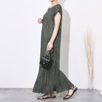 REAL STYLE/リアルスタイル REAL STYLE ワンピース きれいめ 夏 ロング マキシ 薄手 涼しい フレンチスリーブ 半袖 プリーツ 楽ちん 体型カバー ゆったり ス/508278275