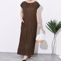 REAL STYLE/リアルスタイル REAL STYLE ワンピース きれいめ 夏 ロング マキシ 薄手 涼しい フレンチスリーブ 半袖 プリーツ 楽ちん 体型カバー ゆったり ス/508278275