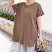 REAL STYLE/リアルスタイル REAL STYLE Tシャツ レディース 半袖 無地 涼しい 夏 綿100％ コットン Vネック トップス カットソー ゆったり 大きいサイズ/508278276