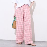 REAL STYLE/リアルスタイル REAL STYLE ワイドパンツ レディース 丈長め 春 夏 ギンガムチェック ハイウエスト ボトムス 薄手 サッカー生地 ドローストリング /508278336