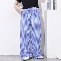REAL STYLE/リアルスタイル REAL STYLE ワイドパンツ レディース 丈長め 春 夏 ギンガムチェック ハイウエスト ボトムス 薄手 サッカー生地 ドローストリング /508278336