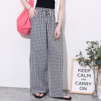 REAL STYLE/リアルスタイル REAL STYLE ワイドパンツ レディース 丈長め 春 夏 ギンガムチェック ハイウエスト ボトムス 薄手 サッカー生地 ドローストリング /508278336