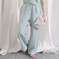 REAL STYLE/リアルスタイル REAL STYLE ワイドパンツ レディース 丈長め 春 夏 ギンガムチェック ハイウエスト ボトムス 薄手 サッカー生地 ドローストリング /508278336