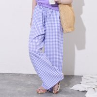 REAL STYLE/リアルスタイル REAL STYLE ワイドパンツ レディース 丈長め 春 夏 ギンガムチェック ハイウエスト ボトムス 薄手 サッカー生地 ドローストリング /508278336