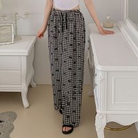 REAL STYLE/リアルスタイル REAL STYLE ワイドパンツ レディース 丈長め 夏 リボン ギンガムチェック 涼しい 涼感 速乾 ハイウエスト ボトムス 薄手 柄パンツ/508278340