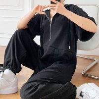 REAL STYLE/リアルスタイル REAL STYLE オールインワン レディース 半袖 つなぎ ジャンプスーツ ジョガーパンツ ハーフジップ ライトスウェット スエット ポケッ/508278349