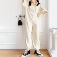 REAL STYLE/リアルスタイル REAL STYLE オールインワン レディース 半袖 つなぎ ジャンプスーツ ジョガーパンツ ハーフジップ ライトスウェット スエット ポケッ/508278349