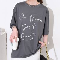 REAL STYLE/リアルスタイル REAL STYLE Tシャツ レディース 半袖 ゆったり カットソー トップス 夏 涼しい 大きいサイズ ロング丈 プリント ロゴ 薄手 韓国/508278357