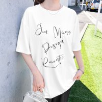 REAL STYLE/リアルスタイル REAL STYLE Tシャツ レディース 半袖 ゆったり カットソー トップス 夏 涼しい 大きいサイズ ロング丈 プリント ロゴ 薄手 韓国/508278357