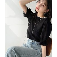 Classical Elf/クラシカルエルフ Classical Elf 涼しげ＆透明感◎配色パイピング バルーンフリルスリーブ楊柳ブラウス（プルオーバー）/508279247