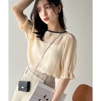 Classical Elf/クラシカルエルフ Classical Elf 涼しげ＆透明感◎配色パイピング バルーンフリルスリーブ楊柳ブラウス（プルオーバー）/508279247