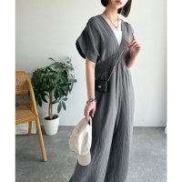 Classical Elf/クラシカルエルフ Classical Elf 肌にふわり。大人の余裕をまとって、今日を心地よく。レースアップバックリボンオールインワン/508279248