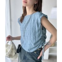 Classical Elf/クラシカルエルフ Classical Elf ポコポコ質感が涼しげ、夏の相棒トップス。ボートネックノースリーブサイドドロストリボンポコポコトップス/508279249