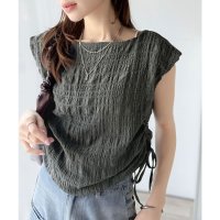 Classical Elf/クラシカルエルフ Classical Elf ポコポコ質感が涼しげ、夏の相棒トップス。ボートネックノースリーブサイドドロストリボンポコポコトップス/508279249