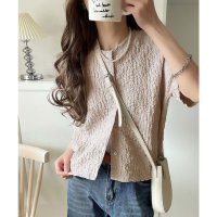 Classical Elf/クラシカルエルフ Classical Elf ラフに着てもサマになる！前後2wayクラッシュジャカードノーカラーブラウス（半袖）/508279250