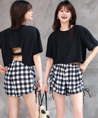 TeddyShop/テディショップ Teddyshop レディース水着 4WAYクロップドバックシャントップス+リボンショートパンツ+ビキニ 4点セット【返品不可商品】/505252409