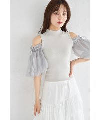 tocco closet/トッコクローゼット tocco closet リボン付きシアーバルーンスリーブ切り替えリブニットプルオーバー/508272756